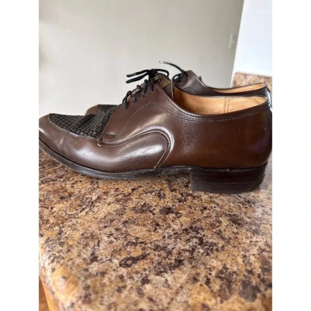 Nunn Bush Brown Woven Leather Derby Dress Shoes Men's 8 C‎ NARROW